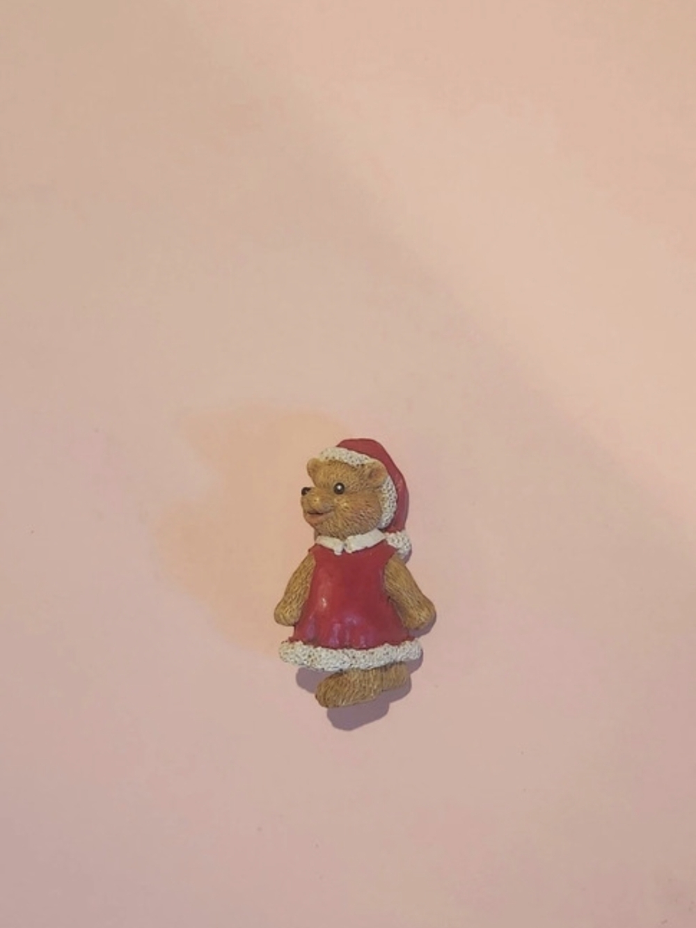 Teddy Bear Santa Brooch in Red & Cream